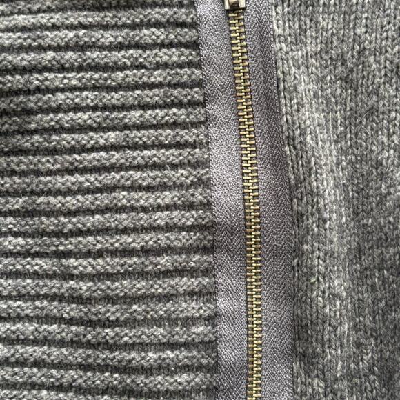 Dark Gray Ribbed Cardigan Zipper Front, Wool Mix Casual Layering Sweater - Picture 4 of 5